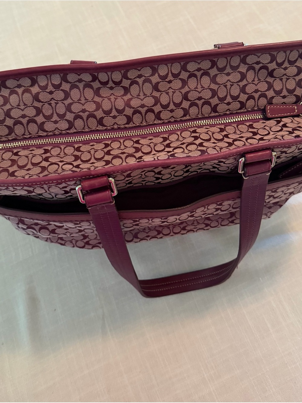 Coach Y2K Large Burgundy Signature Canvas and Leather Tote - Picture 2 of 9